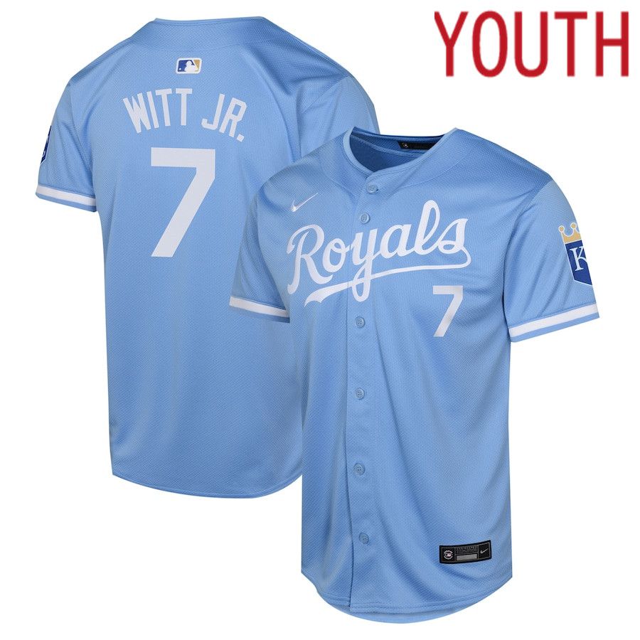 Youth Kansas City Royals 7 Bobby Witt Nike Light Blue Alternate Limited Player MLB Jersey